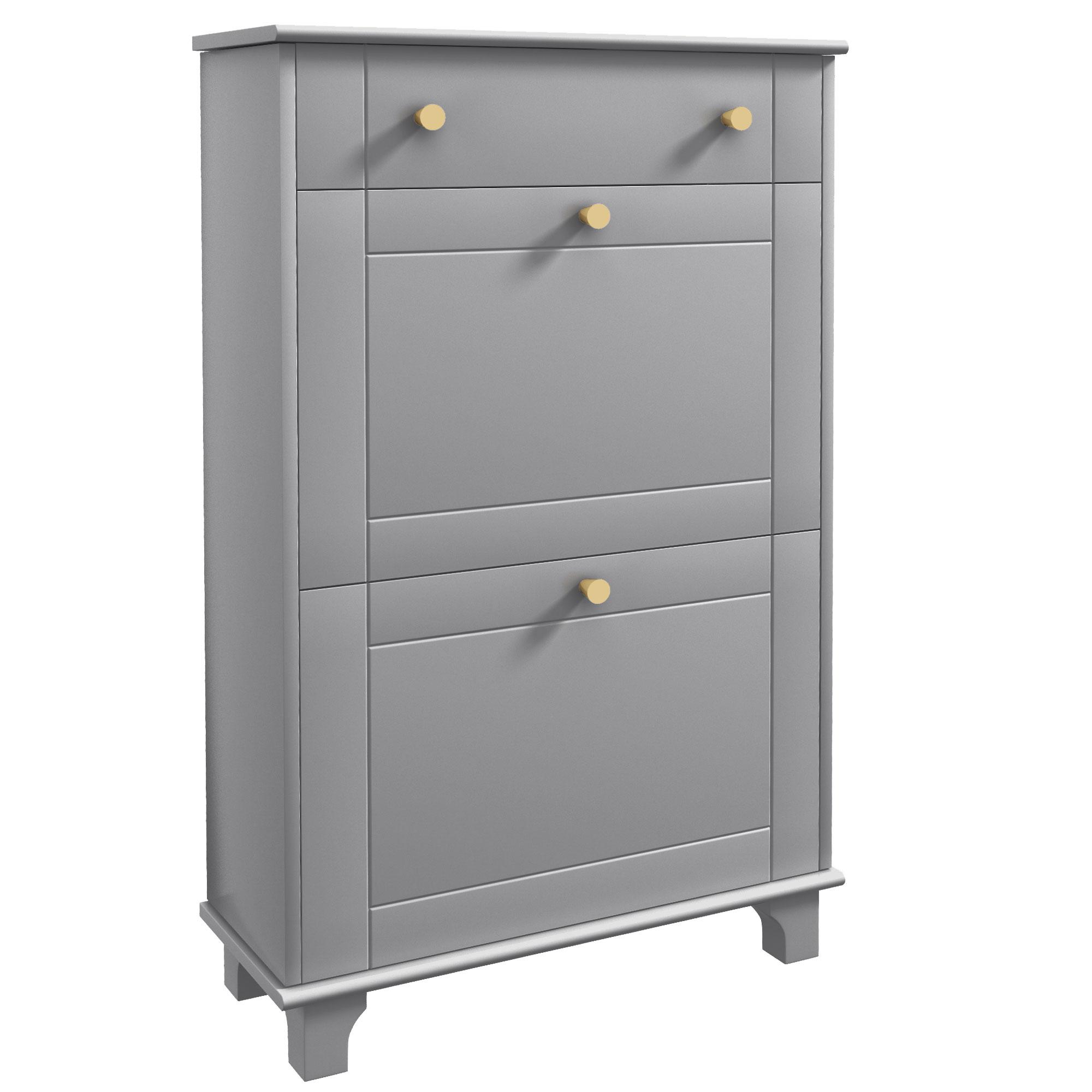 Sapateira Móvel Sapateira Estreita com 2 Portas e 1 Gaveta para 8 Pares de Sapatos 60x23,5x98,5 cm Cinzento