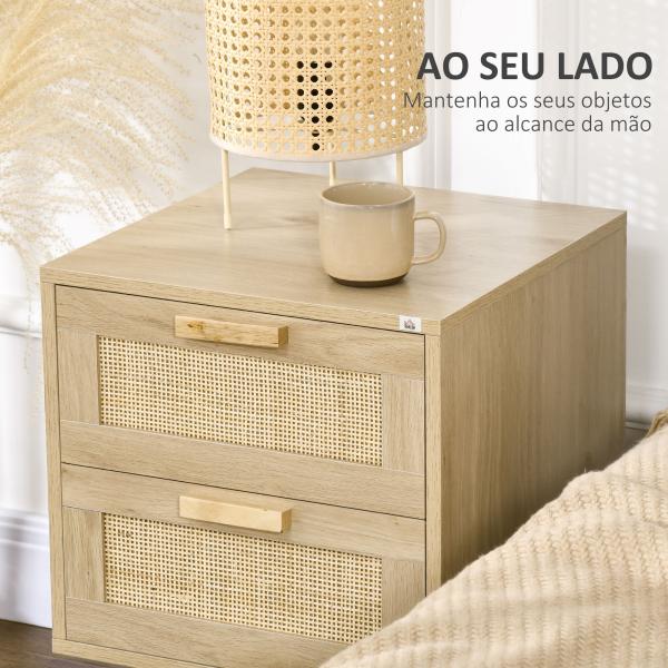 Mesa de Cabeceira com Desenho Boémio Mesa de Cabeceira com 2 Gavetas e Pés de Madeira 40x40x56 cm Madeira