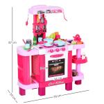 Cozinha para Crianças acima de 3 Anos Cozinha Infantil com 38 Acessórios Luz Som 78x29x87 cm Rosa