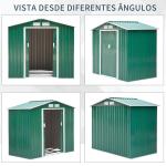 Abrigo de Jardim 213x130x185cm Abrigo de Jardim Metálico de Exterior com 2 Portas Deslizantes e 4 Janelas Verde