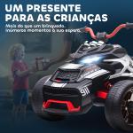 Quadricilo Elétrico para Crianças 12V com 2 Motores Velocidade até 5 km/h 3 Rodas Faróis Buzina Música 113x74x63 cm Preto e Branco
