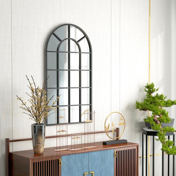 Espelho Decorativo de Parede Moderno 65x110 cm com Estrutura de Metal para Sala de Estar Corredor Entrada Preto