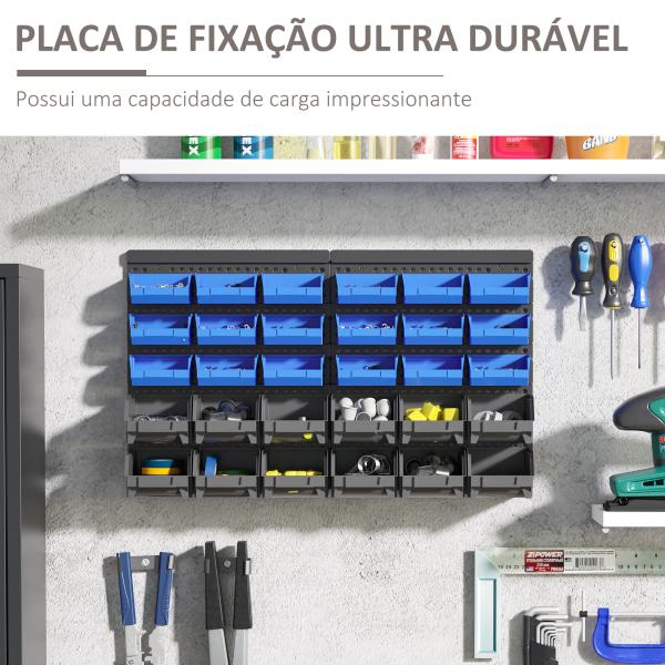 Organizador de Ferragens para Parede com 30 Caixas de 2 Tamanhos Diferentes 63x18x37,5 cm Azul e Cinza