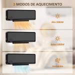 Aquecedor Cerâmico de Parede 1000W/2000W com Controle Remoto Tela LED Temporizador de 12h Termostato 56x18,5x11,7 cm Preto