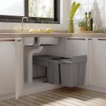 Cubos de Lixo para Cozinha com 3 recipientes de Reciclagem Removíveis 1x20L e 2x10L Metal e Plástico 48x34,2x41,8cm Cinza