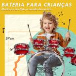 Bateria Infantil com Banco Bateria para Crianças acima de 3 Anos com Pedal e Baqueta Desenho de Estrelas 65x22x57 cm Vermelho