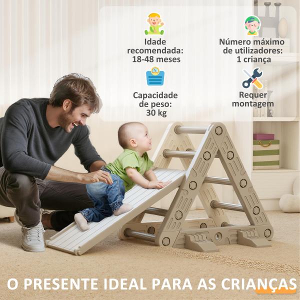 Triângulo de Escalada para Crianças de 18 - 48 Meses com Escorrega e Rampa 130x80x69 cm Cinza e Branco