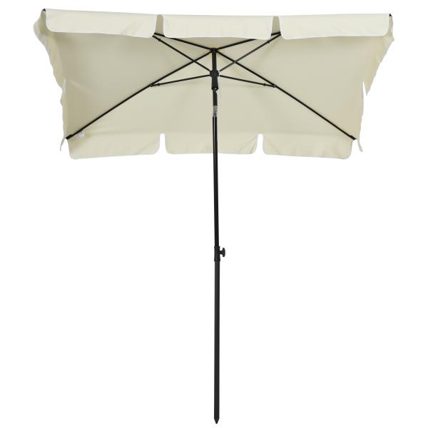 Chapéu de Sol Retangular de Jardim 198x130x240cm Chapéu de Sol de Alumínio com Função de Inclinação para Terraço Pátio Exterior Creme
