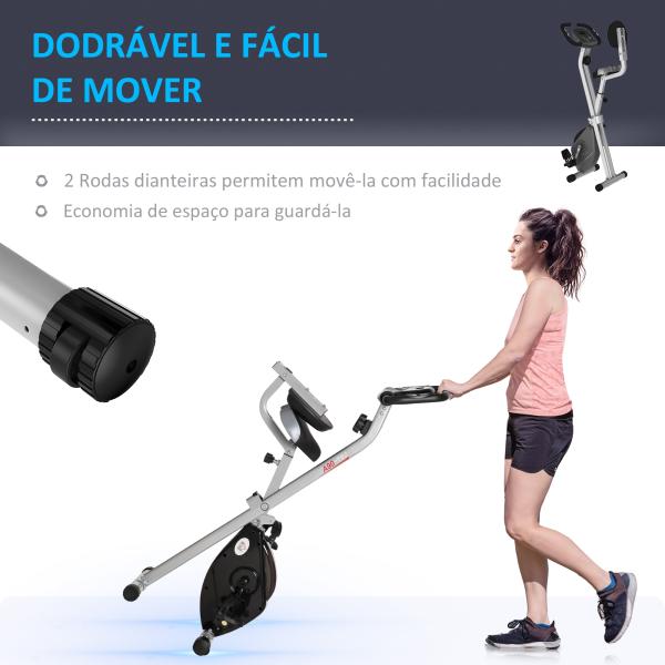 Bicicleta Estática Dobrável com 8 Níveis de Resistência Magnética com Assento Ajustável 43x97x109 cm Cinzento