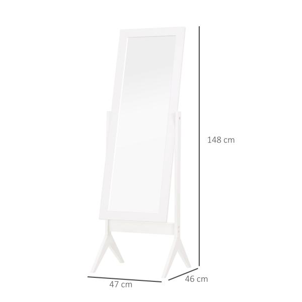 Espelho de maquilhagem de pé reclinável nórdico para quarto sala moldura de madeira 47x46x148 cm branco
