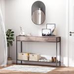 Mesa Tipo Consola de Estilo Industrial com 2 Gavetas e Prateleira Inferior 120x30x81,5cm Carvalho e Preto