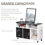 Móvel Auxiliar de Escritório Móvel Arquivador com Rodas Prateleiras Gaveta e Armário Multiuso com Grande Armazenamento 100x35x65cm Preto e Branco