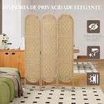 Biombo Separador de Ambientes 3 Painéis 120x170 cm Painel de Privacidade Dobrável Boémio com Topo Arqueado Entrançado à Mão Madeira