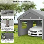 Tenda Garagem 295x600x278 cm Tenda de Exterior Resistente com 2 Portas Enroláveis e 6 Janelas Cinzento