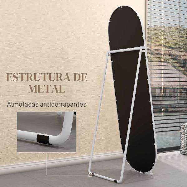 Espelho de Pé Oval 160x40 cm Espelho de Corpo Inteiro com Moldura Metálica Suporte e 2 Formas de Utilização Branco