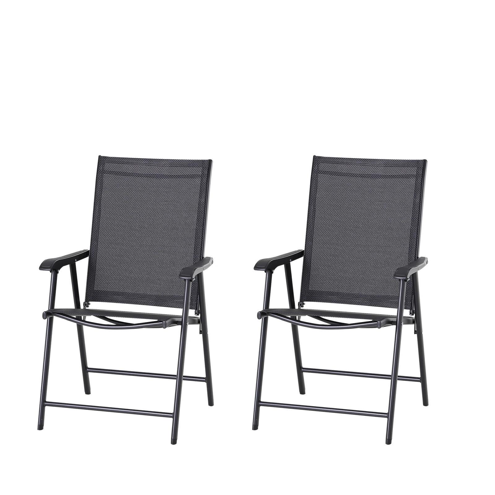 Conjunto de 2 cadeiras dobráveis para exterior com apoio de braços Cadeiras para varanda Jardim Terraço 58x64x94 cm Preto Carga 100kg