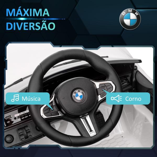 Carro Elétrico para Crianças BMW M4 12V com Controlo Remoto Faróis Buzina Música e Velocidade 3 - 5 km/h 108x69,5x51 cm Branco