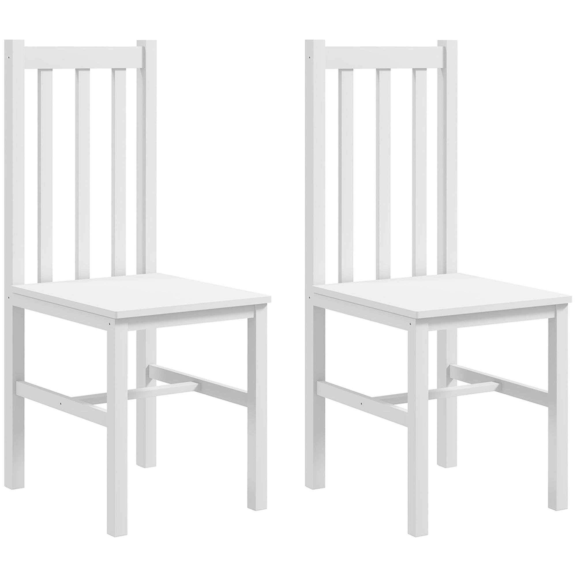Conjunto de 2 Cadeiras de Sala de Jantar com Encosto de Ripas Estrutura de Madeira de Pinho 38,5x47,5x99 cm Branco