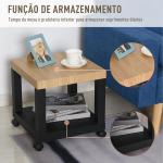 Mesa de Apoio para sofá mesa lateral com prateleira aberta Rodas 40x40x40 Preto e Madeira