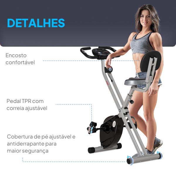 Bicicleta Estática Dobrável com 8 Níveis de Resistência Magnética com Assento Ajustável 43x97x109 cm Cinzento