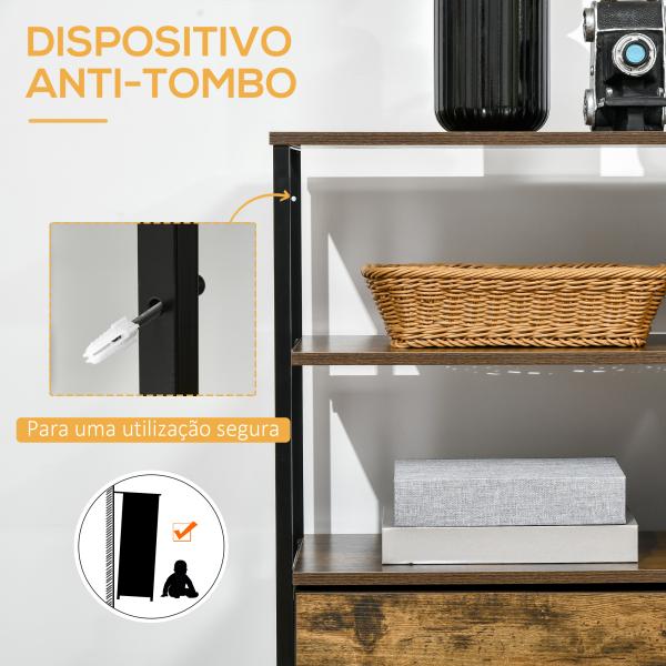 Cómoda com 4 Gavetas de Tecido Dobrável e 2 Prateleiras Abertas Estilo Industrial 84x30x71,4cm Marrom Rústico