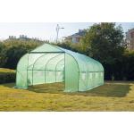 Estufa Tipo Túnel de Jardim 600x300x200cm para Cultivo de Plantas Verduras com 8 Janelas e Porta Enroláveis com Zíper Aço Verde