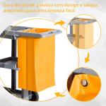 Carro de Limpeza com Bolsa de 100L Carro de Limpeza Profissional com 3 Prateleiras e Plataforma 121x50,5x96,5 cm Cinza e Amarelo