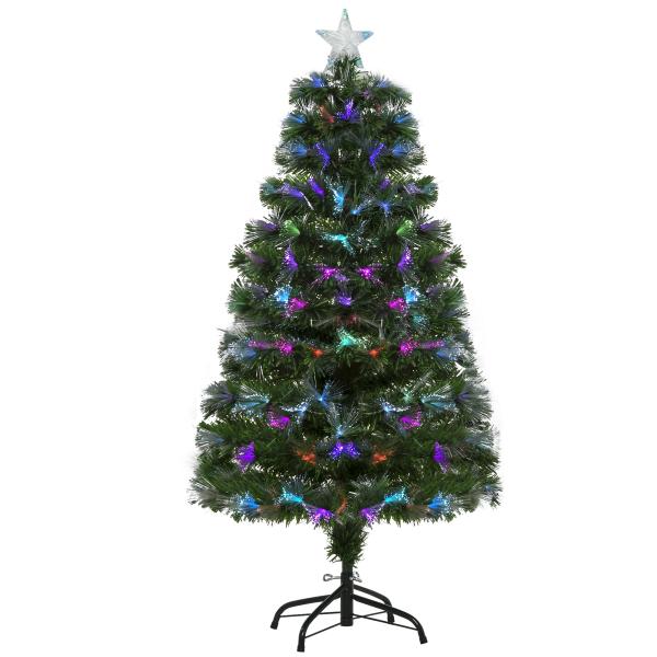 Árvore de Natal 120cm com 130 Luzes LED de Múltiplas Cores e Estrela Decorativa Ø66x120 cm Verde