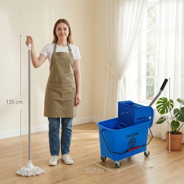 Balde de Limpeza com Escorredor, Painel Separador e Rodas Capacidade de 20L para Limpeza Doméstica 45x26,5x70 cm Azul