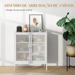 Aparador de 3 Níveis com Portas de Malha e Prateleira Ajustável Aparador de Cozinha Moderno para Sala 80x37x92 cm Branco
