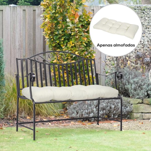 Almofada para Bancos de 2 Lugares Almofada Retangular para Interiores e Exteriores Lavável 110x48x8cm Creme