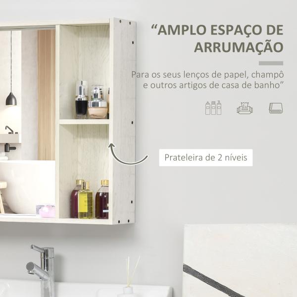 Armário de Casa de Banho com Espelho Móvel para Casa de Banho Estilo Moderno 63x15x65 cm Branco