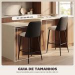 Conjunto de Bancos Altos de Cozinha com Encosto e Descanso para os Pés Revestidos em Linho e PU Estrutura de Aço Preto