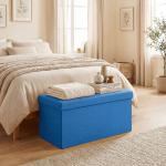 Puff de Armazenamento Banco de Armazenamento Dobrável 84 L 76x38x38 cm Estofado em Linho Sintético Azul Claro