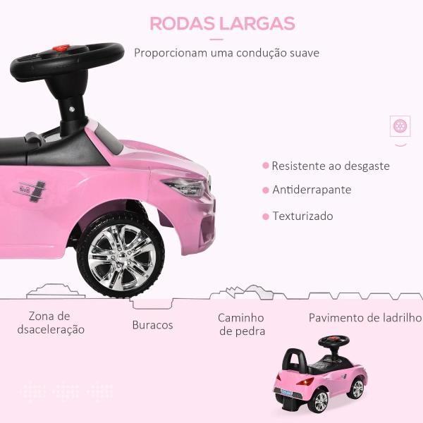 Carro Andador para Crianças de 18 - 36 Meses com Faróis Música Buzina Volante Compartimento de Armazenamento e Alça para Empurrar 63,5x28x36 Rosa