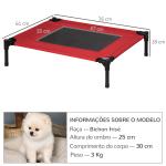 Cama para Animais de Estimação Cama Elevada para Cães Gatos Portátil Tecido Transpirável para Exterior Interior 76x61x18cm Vermelho