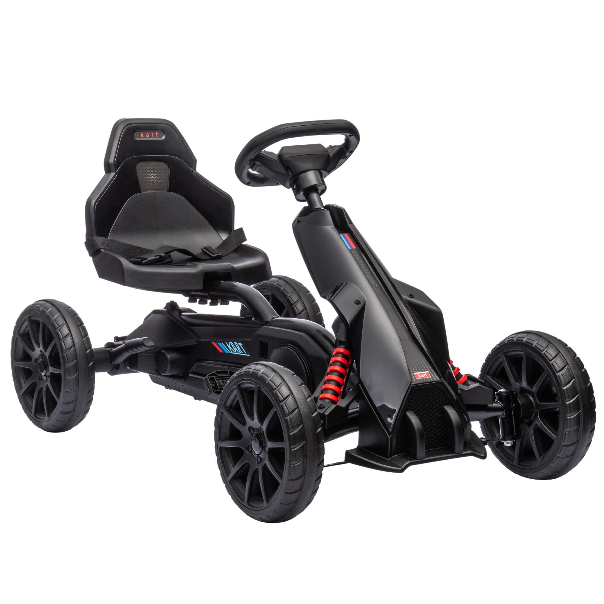 Kart a Pedais para Crianças com Assento Ajustável em 4 Posições, Travão de Mão e Rodas de EVA 100x58x58,5 cm Preto