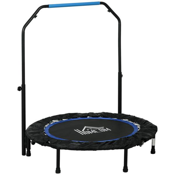 Trampolim Fitness Ø102 Trampolim Dobrável com Pega Ajustável em 4 Níveis Estrutura de Aço Azul