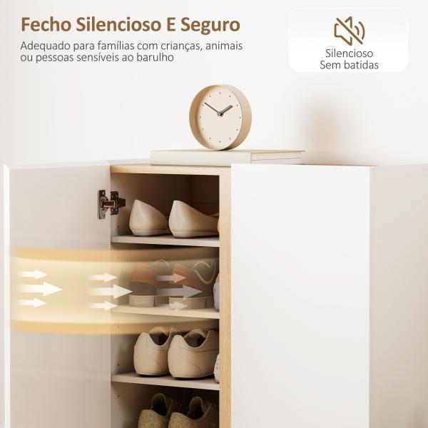 Sapateira de 6 Níveis com 2 Portas em Branco Brilhante com Fechamento Suave e Prateleiras Ajustáveis 70x33,5x95 cm Branco