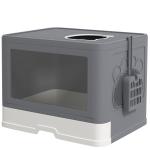 Caixa de Areia para Gatos Amovível com Pá Escova 2 Portas Entrada Principal e Saída Superior 48,5x38x36,5 cm Cinza