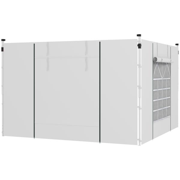 Paredes Laterais para Tenda de 2 Painéis 295x195 cm com Janela Enrolável e Porta com Fecho de Correr para Tenda 3x3 m ou 3x6 m Branco