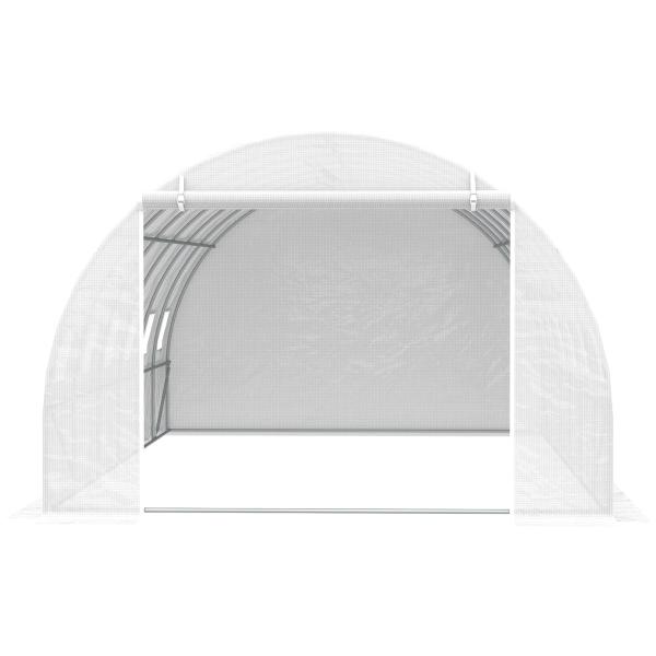 Estufa de Túnel 600x300x200cm com Porta Enrolável 12 Janelas Cobertura de PE 140g/m² e Metal Galvanizado para Cultivos de Plantas Verduras Branco