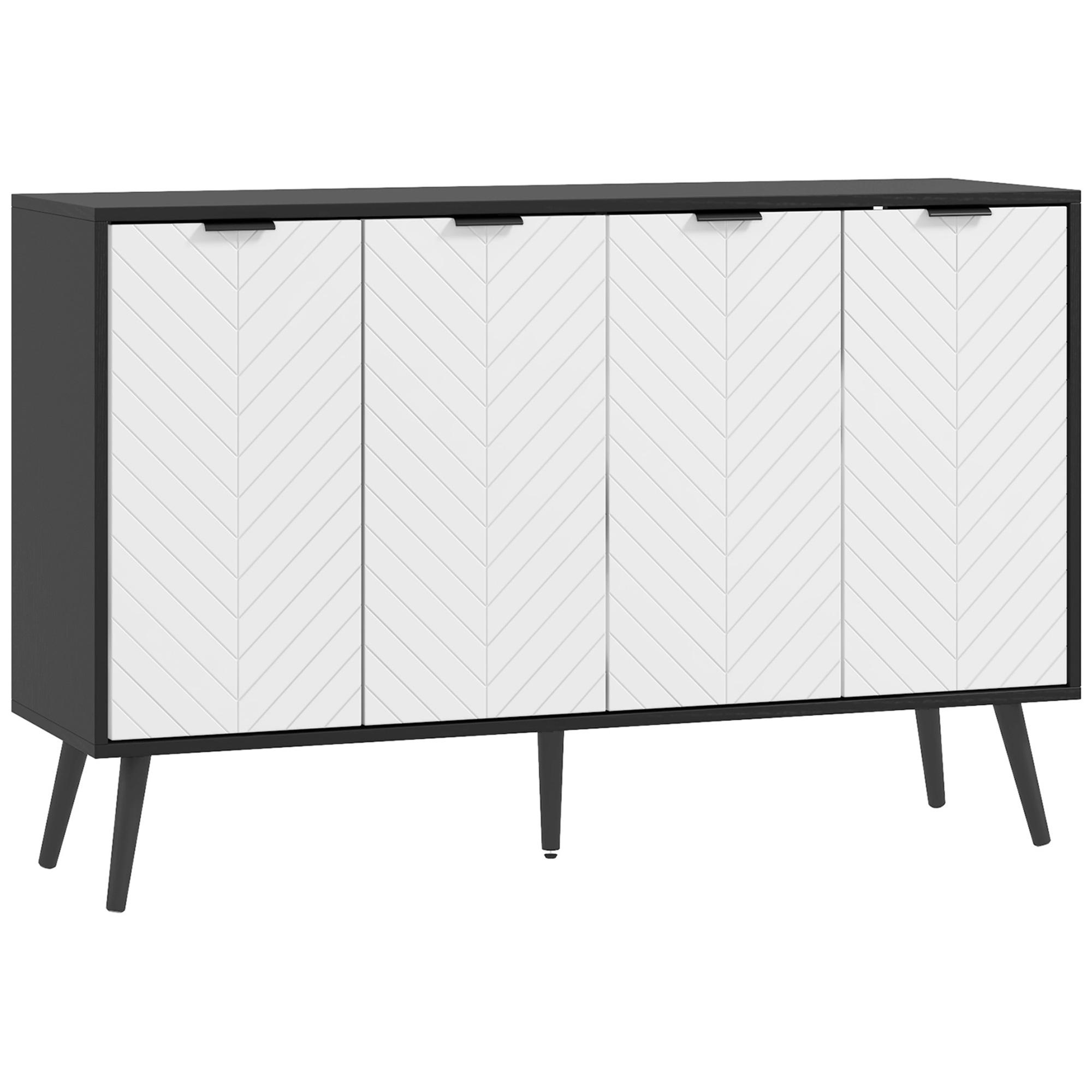 Aparador de 4 Portas Aparador de Sala com Prateleiras Ajustáveis e Pés de Madeira para Cozinha Branco e Preto 120x35x77,4 cm