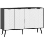 Aparador de 4 Portas Aparador de Sala com Prateleiras Ajustáveis e Pés de Madeira para Cozinha Branco e Preto 120x35x77,4 cm