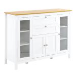 Aparador de Cozinha com Armário 2 Gavetas 2 Portas de Vidro e Prateleiras Ajustáveis Móvel Auxiliar de Armazenamento para Sala de Jantar Sala de Estar 120x40x90 cm Branco