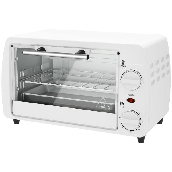 Mini Forno Elétrico 10 Litros 750W com Temperatura até 230 °C Temporizador 60 Minutos Bandeja e Grade 36,5x26x22 cm Branco
