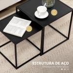 Conjunto de 2 Mesas Mesas de Centro Quadradas para Sala de Estar Estrutura de Aço Grande 40 cm Pequena 35 cm Branco