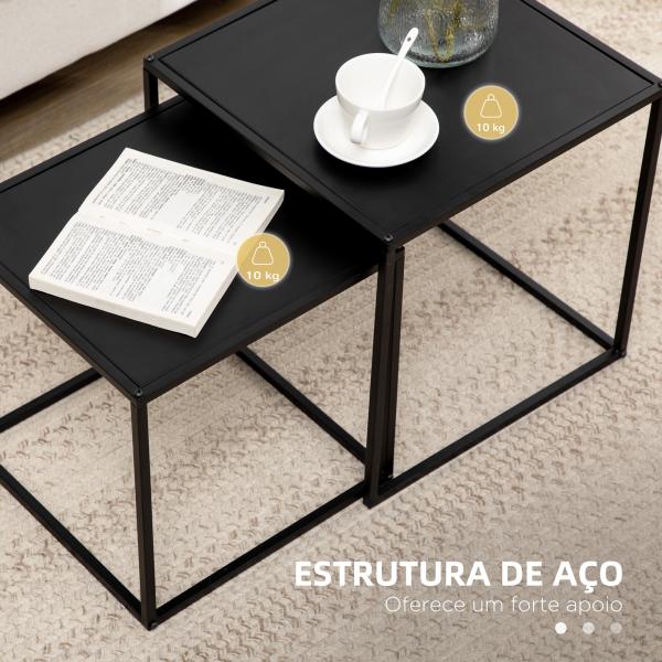 Conjunto de 2 Mesas Mesas de Centro Quadradas para Sala de Estar Estrutura de Aço Grande 40 cm Pequena 35 cm Branco