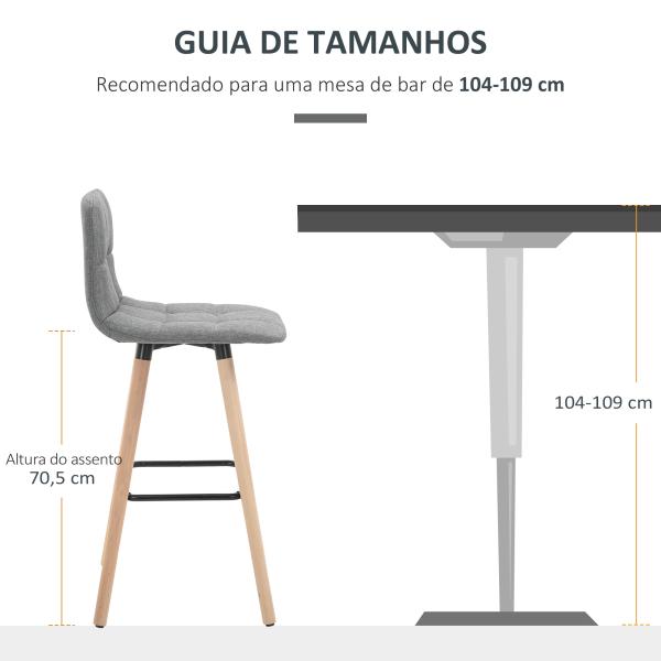 Conjunto de 2 Bancos de Bar Bancos Altos de Cozinha com Encosto Apoio para Pés Estilo Moderno 41,5x47x97,5 cm Cinzento
