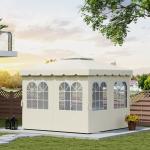 4 Paredes Laterais para Tenda 3x3 m Laterais de Tenda com Ganchos 8 Janelas e Proteção UV Creme